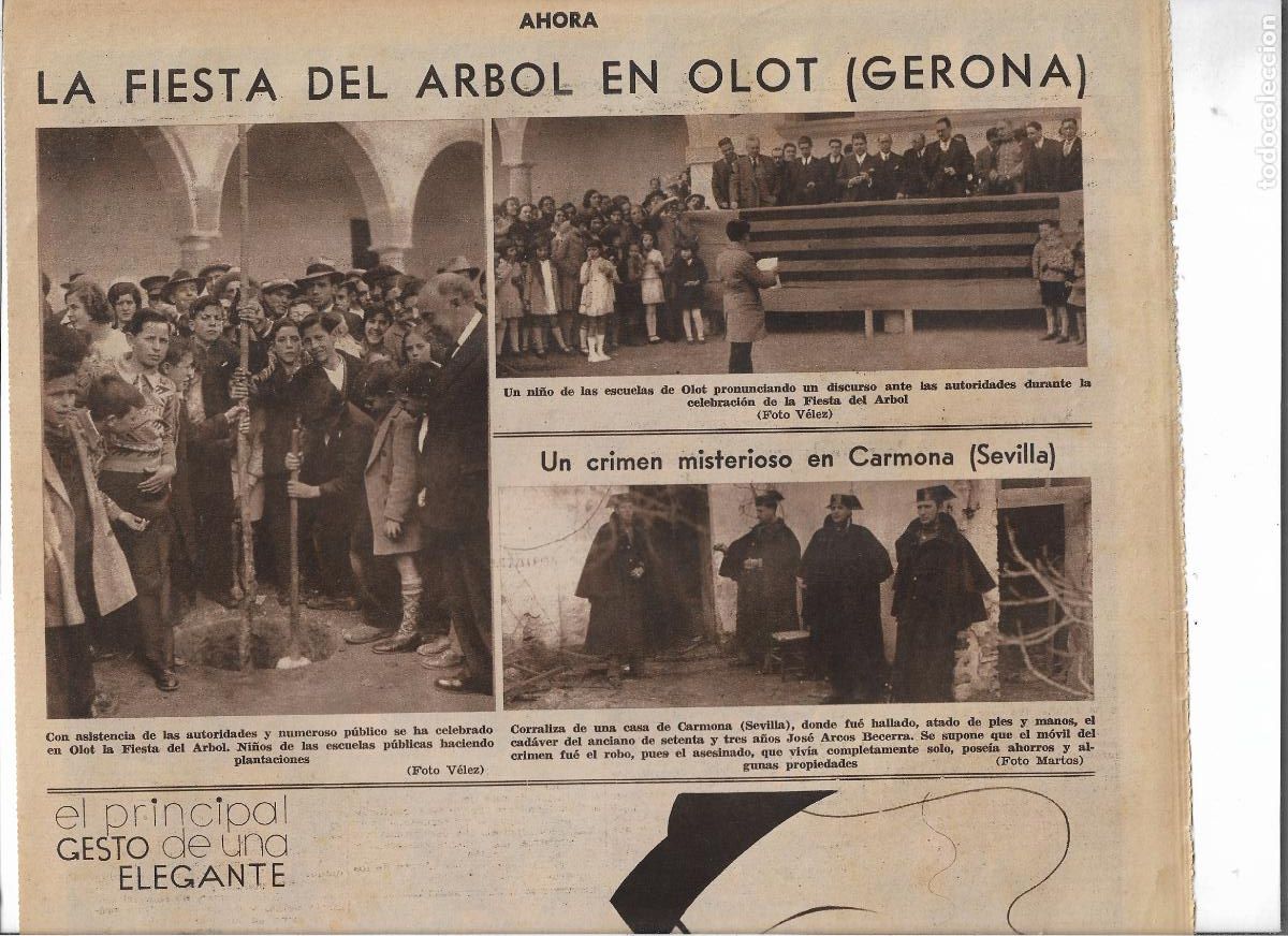 Coleccionismo: A&Ntilde;O 1933 RECORTE PRENSA FIESTA DEL ARBOL EN OLOT GIRONA AUTORIDADES NI&Ntilde;OS ESCUELAS PUBLICAS