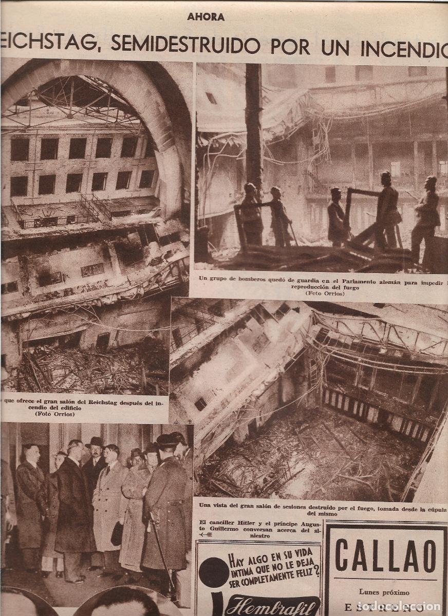 Coleccionismo: A&Ntilde;O 1933 RECORTE PRENSA EL REICHSTAG ALEMANIA SEMIDESTRUIDO POR UN INCENDIO ACTUACION BOMBEROS