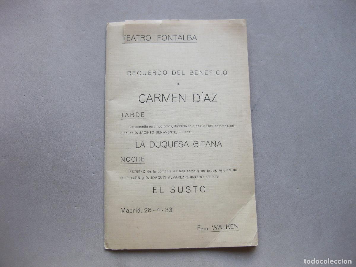 Coleccionismo: RECUERDO DEL BENEFICIO DE CARMEN D&Iacute;AZ. TEATRO FONTALBA. MADRID. FOT&Oacute;GRAFO WALKEN. 1933
