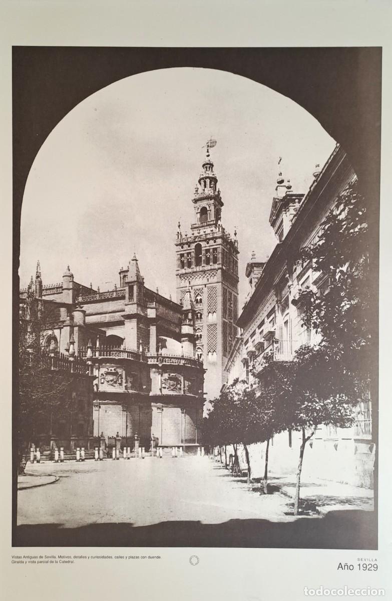 Coleccionismo: REPRODUCION LAMINA VISTAS ANTIGUAS DE SEVILLA GIRALDA Y VISTA PARCIAL DE LA CATEDRA. LAMIGRANSEV-064