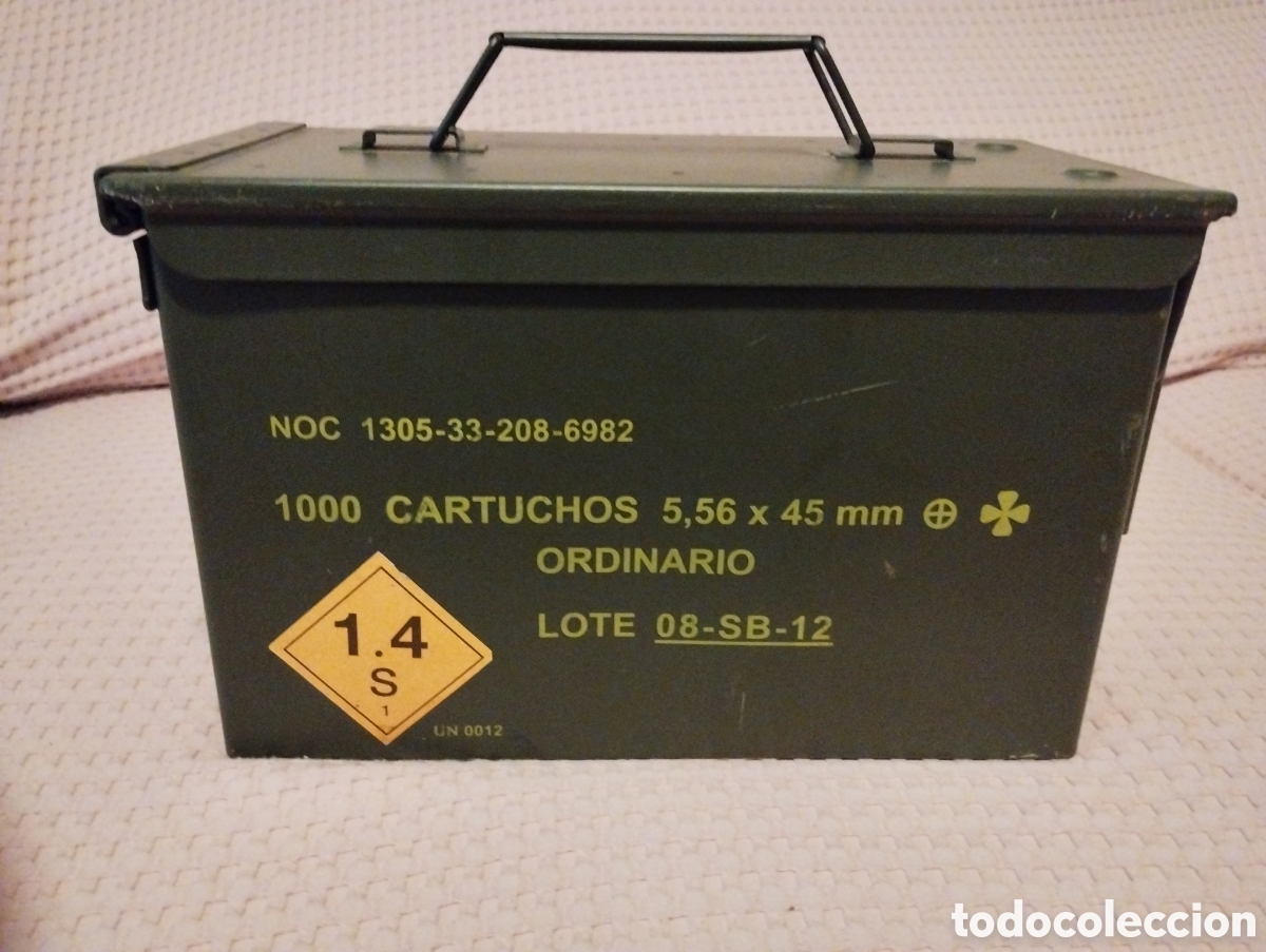 Coleccionismo: Caja de Munici&oacute;n Militar Met&aacute;lica Estanca (Impecable, Sin &Oacute;xido) - Calibre 5,56 x 45 mm - Lote 08-SB