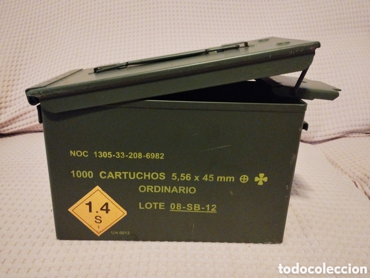Coleccionismo: Caja de Munici&oacute;n Militar Met&aacute;lica Estanca (Impecable, Sin &Oacute;xido) - Calibre 5,56 x 45 mm - Lote 08-SB