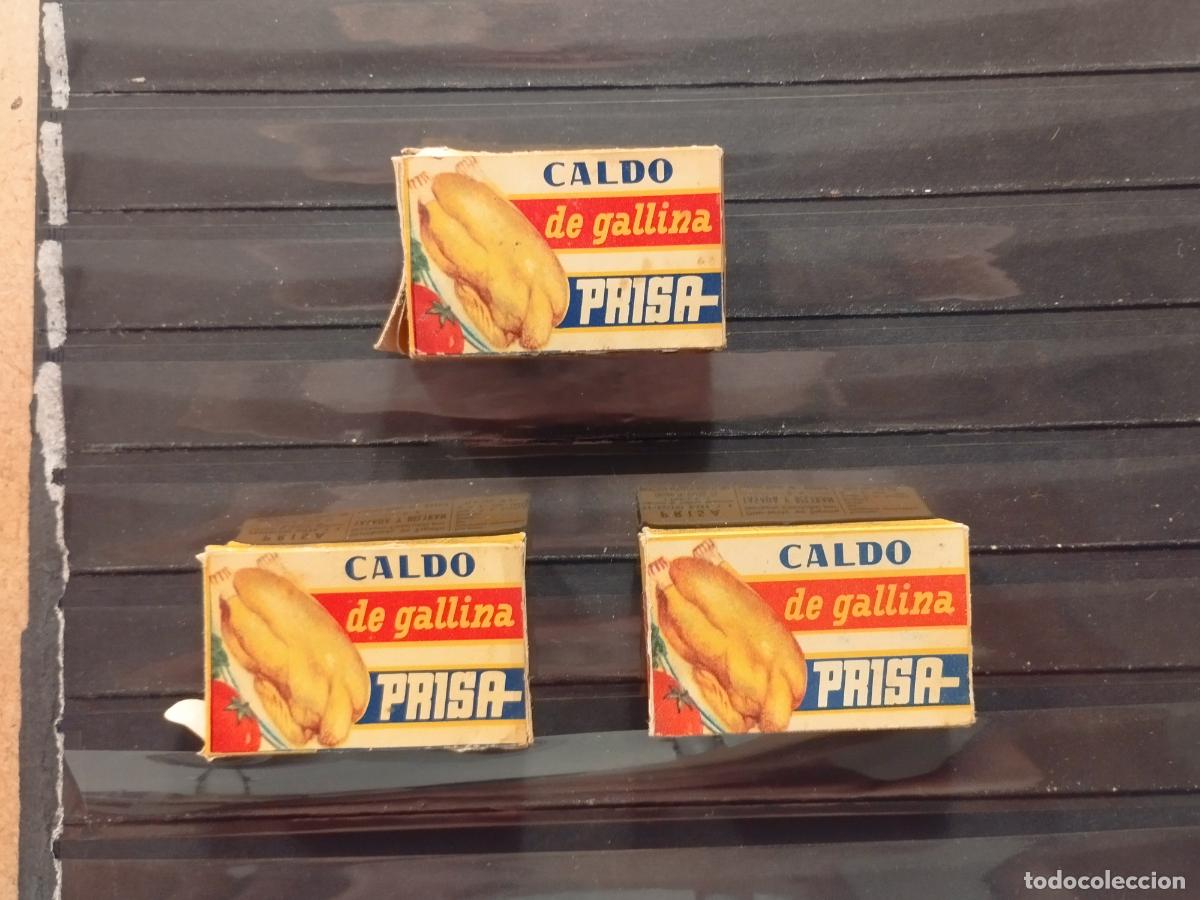Collecting: JUEGO DE TRES CAJITAS DE CALDO DE GALLINAS. PRISA. ANTIGUAS. DOS MODELOS DISTINTOS
