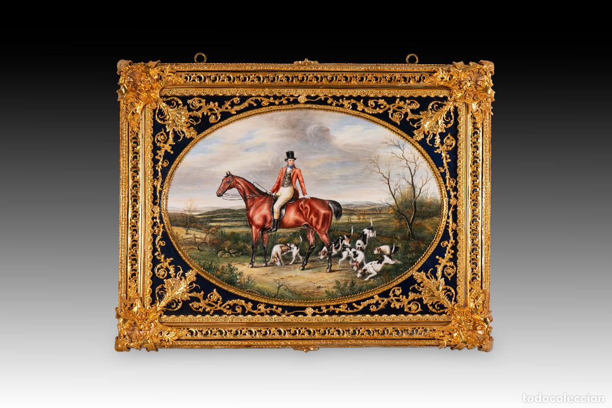 Coleccionismo: Placa de porcelana, cacer&iacute;a. Siglo XX, siguiendo modelo de Henry Calvert (1798-1868).