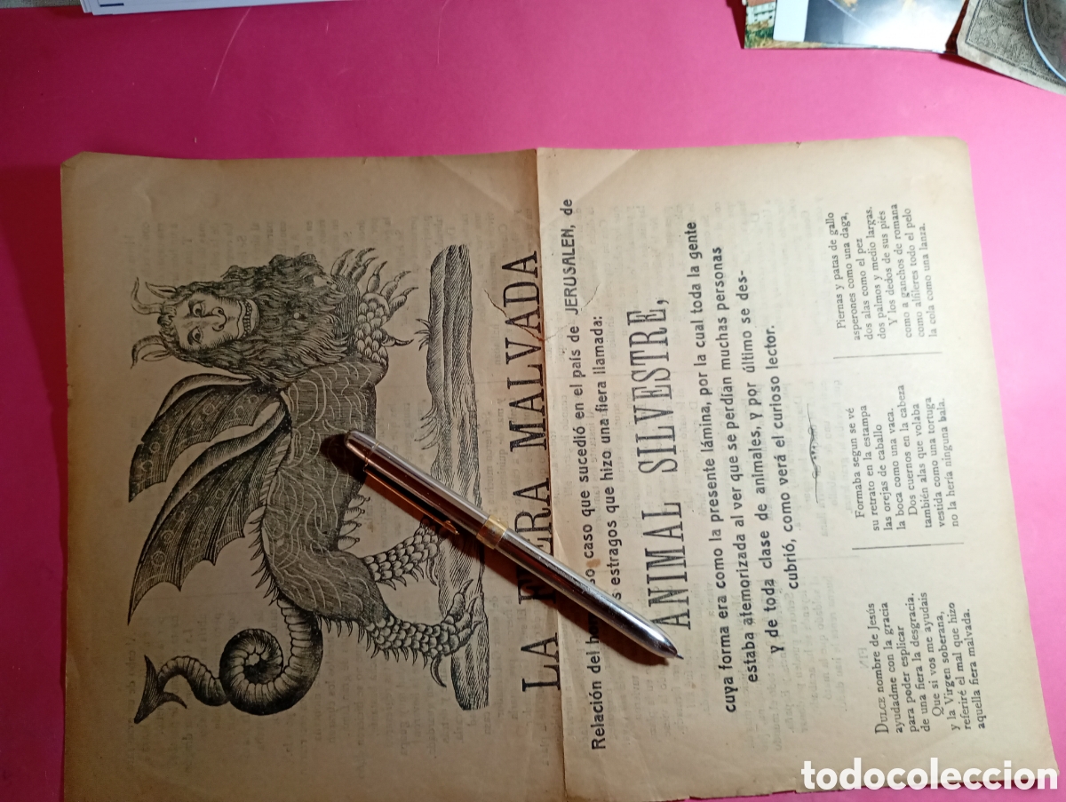 Coleccionismo: antiguo pliego de cordel ``la fiera malvada'' animal silvestre