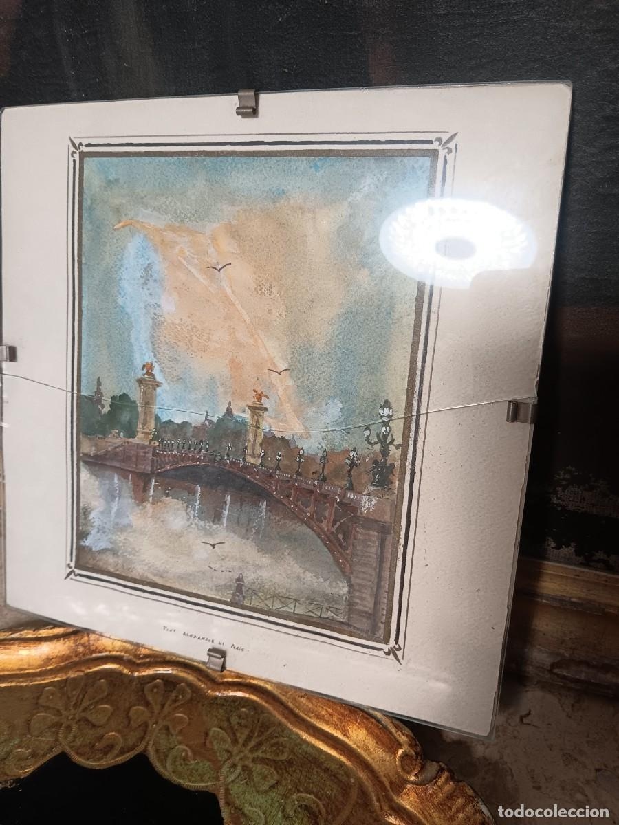 Coleccionismo: litograf&iacute;a coloreada de estilo acuarela que representa el famoso Puente Alejandro III en Par&iacute;s, Fran