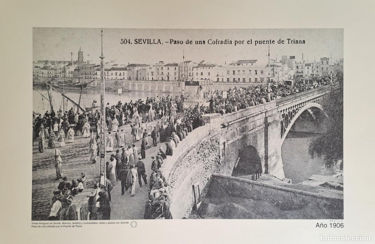 Coleccionismo: REPRODUCION LAMINA VISTAS ANTIGUAS DE SEVILLA COFRADIA POR EL PUENTE DE TRIANA. LAMIGRANSEV-079 ,3