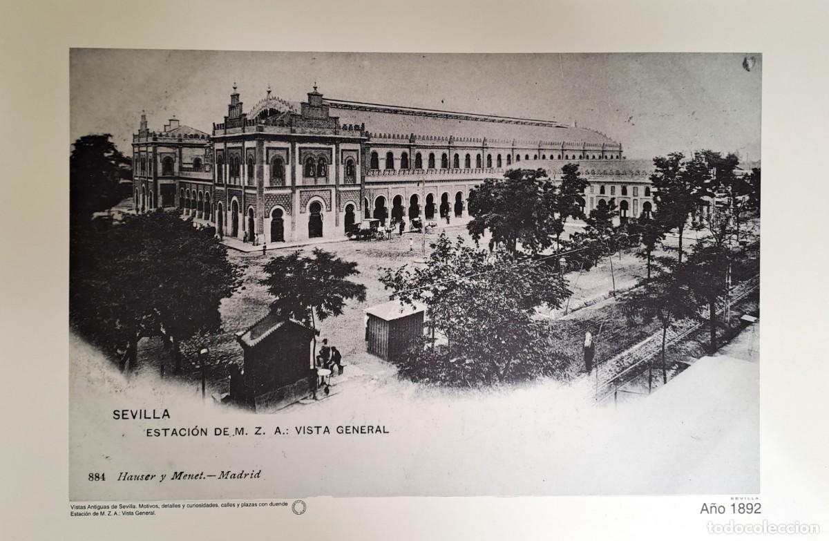 Coleccionismo: REPRODUCCION LAMINA VISTAS ANTIGUAS DE SEVILLA ESTACION DE M. Z. A VISTA GENERAL. LAMIGRANSEV-081 ,3