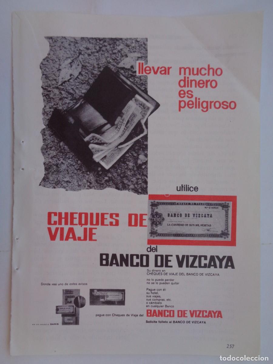 Coleccionismo: HOJA DE REVISTA CON ANUNCIO DE CHEQUES DE VIAJE DEL BANCO DE VIZCAYA . A&Ntilde;OS 60
