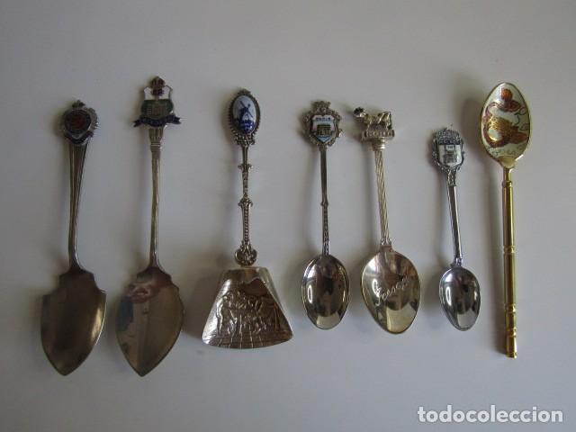 Coleccionismo: LOTE DE 7 BONITAS CUCHARILLAS PLATEADAS COLECCION - MALAGA, JERSEY, CHINA, WINDSOR, HOLANDA....