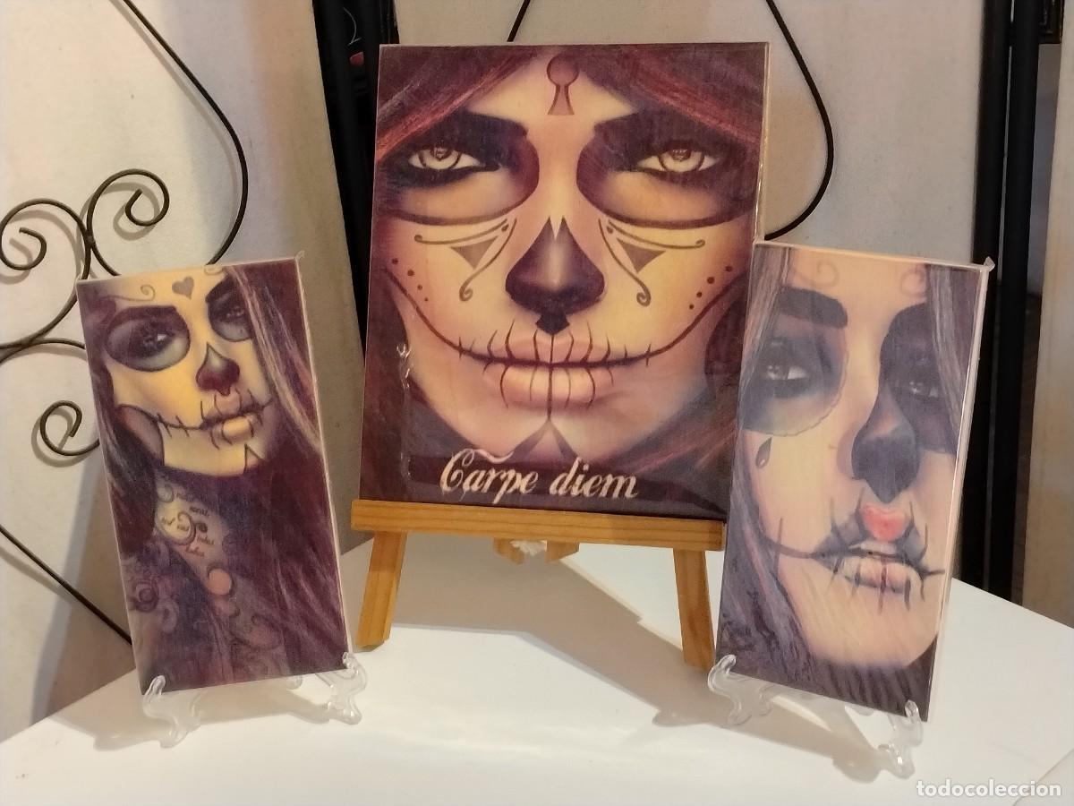Coleccionismo: PRECIOSA COLECCI&Oacute;N CATRINA 3 CARTELES EN MADERA (CARPE DIEM)