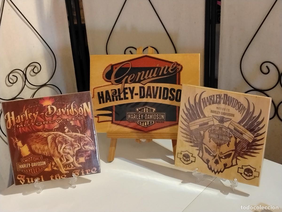 Coleccionismo: COLECCI&Oacute;N HARLE-DAVIDSON 3 CARTELES EN MADERA