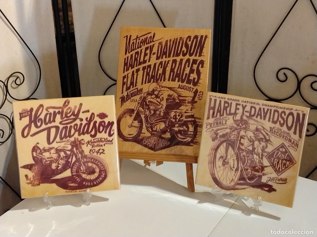 Coleccionismo: COLECCI&Oacute;N HARLE-DAVIDSON MOTO 3 CARTELES EN MADERA