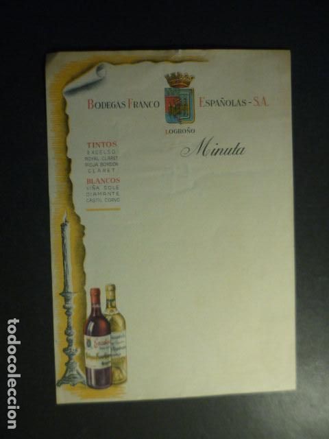 Coleccionismo: MENU BODEGAS FRANCO ESPA&Ntilde;OLAS LOGRO&Ntilde;O VINOS LA RIOJA