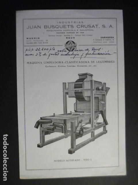 Coleccionismo: REUS TARRAGONA JUAN BUSQUETS CRUSAT PUBLICIDAD MAQUINAS LIMPIADORAS LEGUMBRES