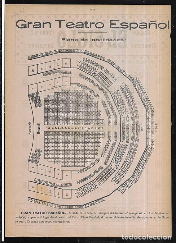 Coleccionismo: Gran Teatro Espa&ntilde;ol. Barcelona Plano de Localidades./ Grandes Almacenes El Siglo
