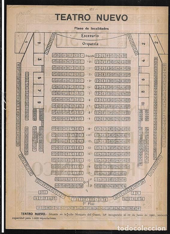 Coleccionismo: Teatro Nuevo. Barcelona Plano de Localidades./ Grandes Almacenes El Siglo