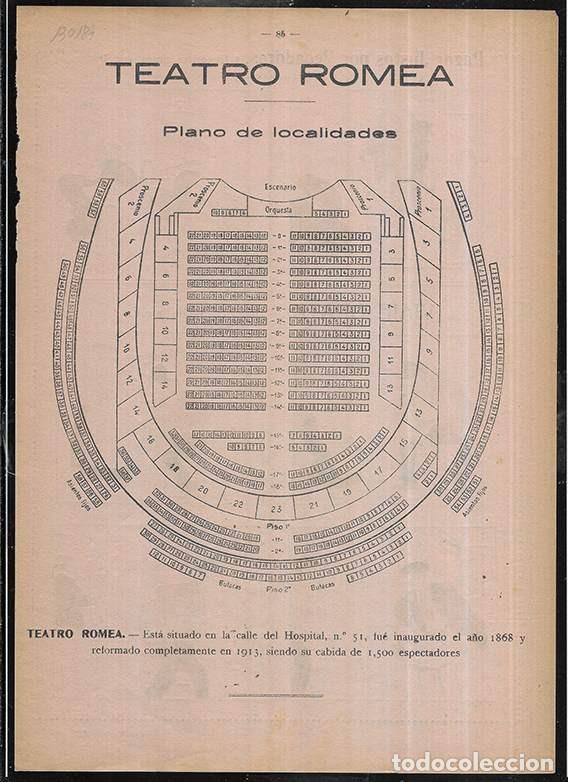 Coleccionismo: Teatro Romea. Barcelona Plano de Localidades./ Pagar justos por Pecadores / Viaje Gratis. historie
