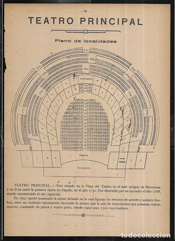 Coleccionismo: Teatro Principal. Barcelona Plano de Localidades./El Loro envidioso Historieta muda por Gualberto