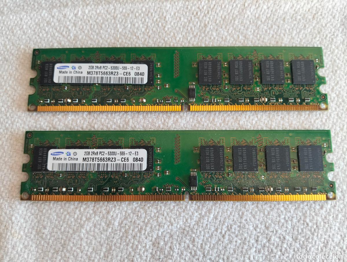 Collecting: Lote 2 tarjetas ram antiguas samsung 2gb 2rx8 pc2 5300u 555 12 e3 m378t5663rz3 ce6 0840
