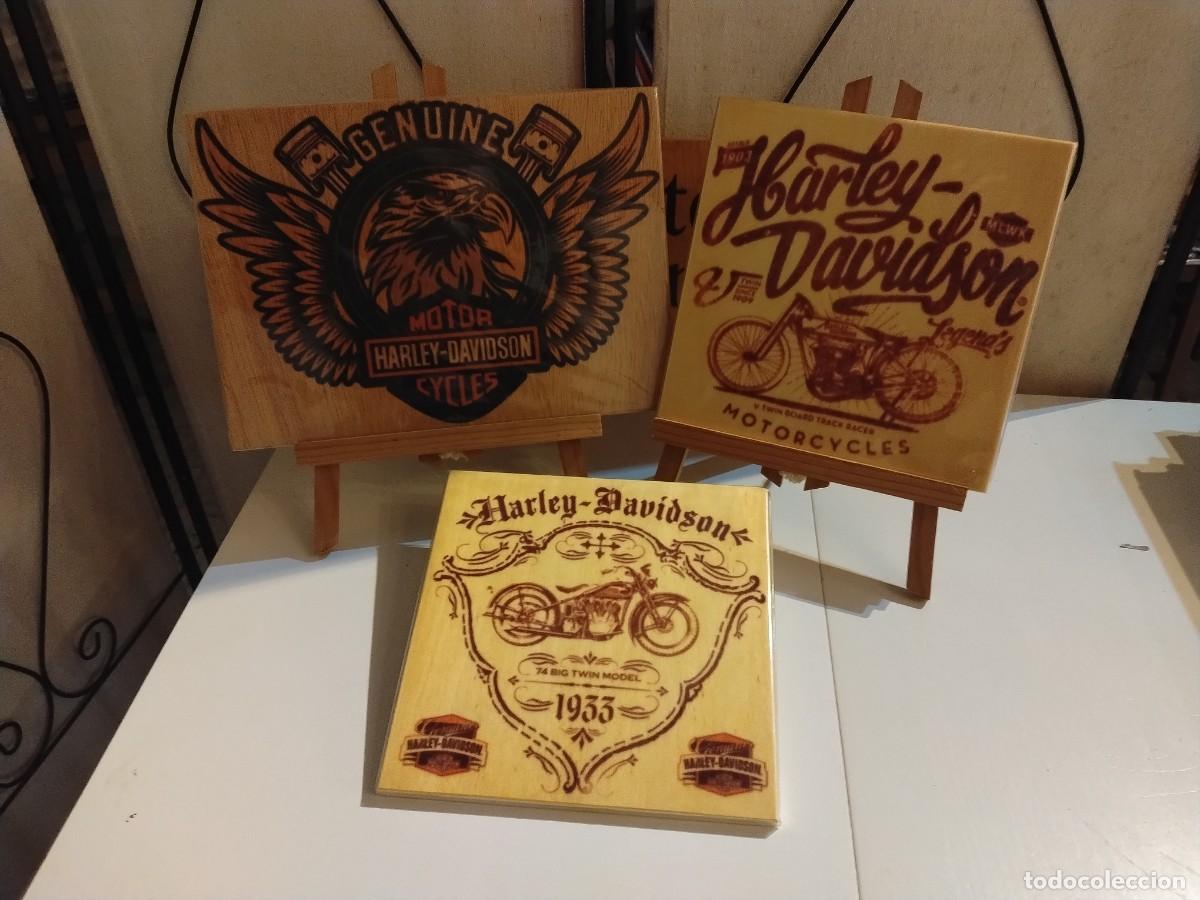 Sammeln: COLECCI&Oacute;N HARLE-DAVIDSON AGUILA - MOTO 3 CARTELES EN MADERA