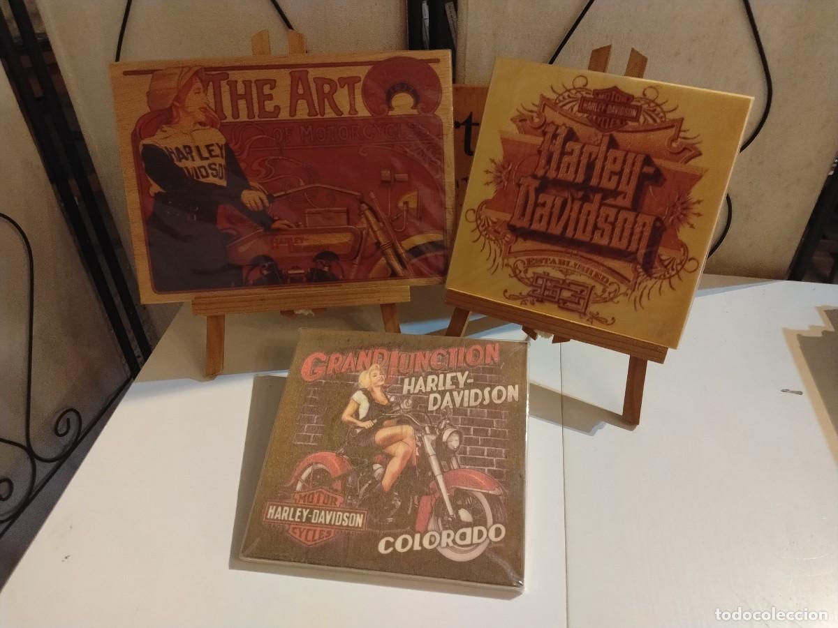 Sammeln: COLECCI&Oacute;N HARLE-DAVIDSON - MOTO 3 CARTELES EN MADERA