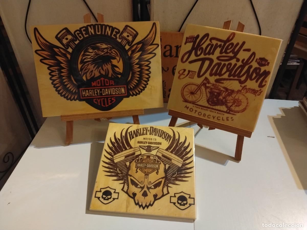 Sammeln: COLECCI&Oacute;N HARLE-DAVIDSON - MOTO -AGUILA 3 CARTELES EN MADERA