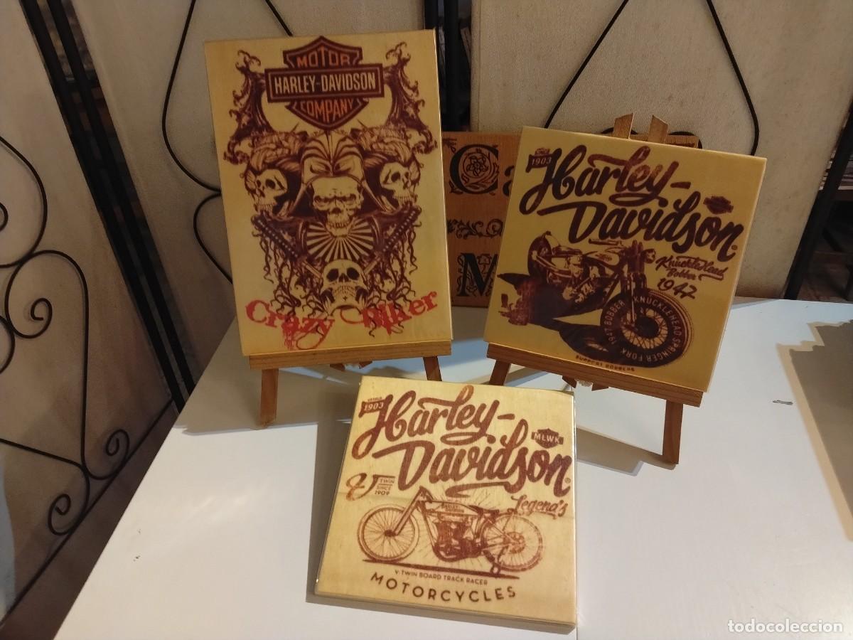 Sammeln: COLECCI&Oacute;N HARLE-DAVIDSON - MOTO-CALAVERA 3 CARTELES EN MADERA