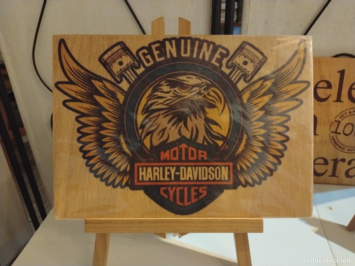 Sammeln: PRECIOSO CARTEL HARLE-DAVIDSON AGUILA EN MADERA (29 X 20 CM)