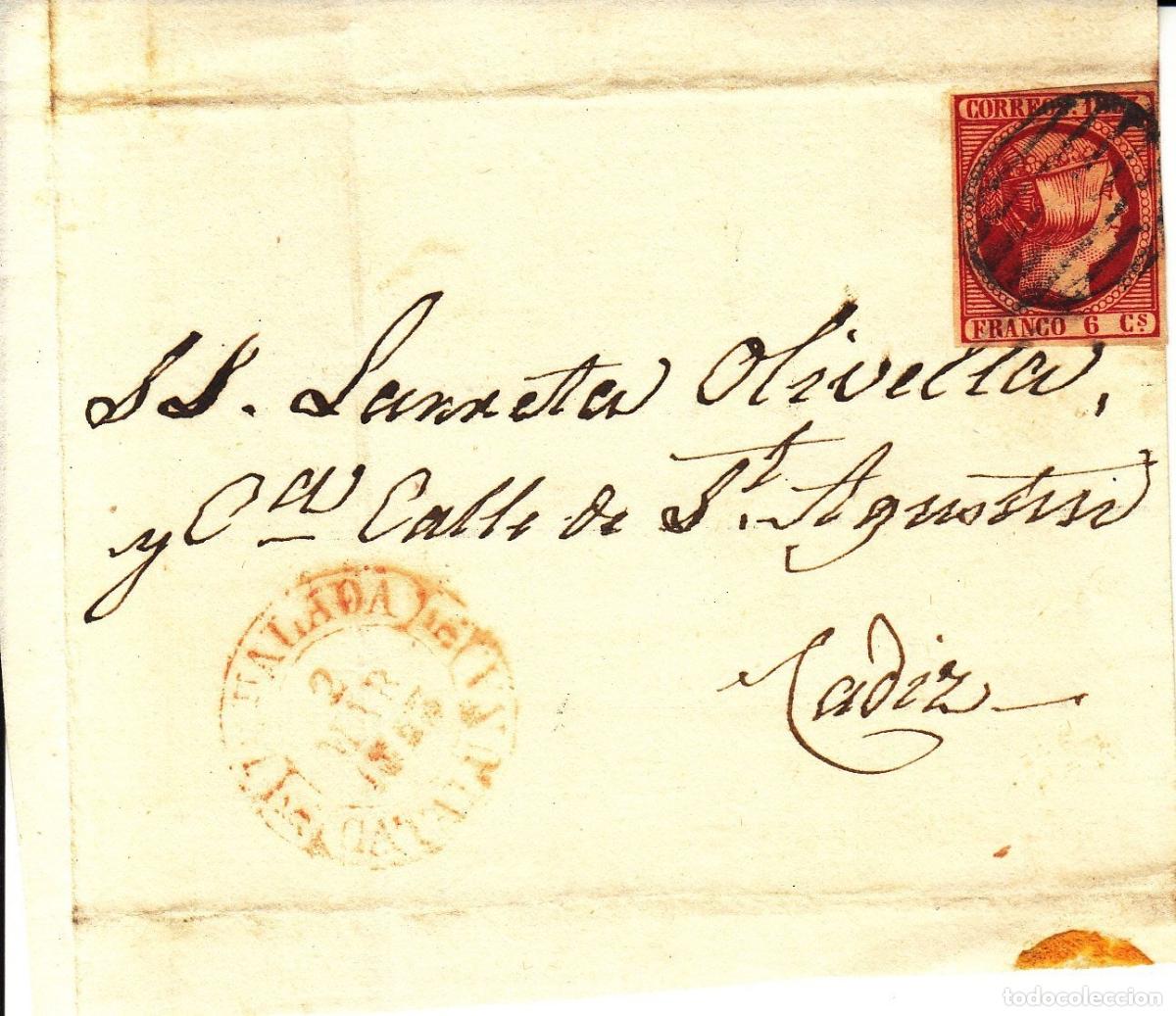 Coleccionismo: CRCAR056 CARTA DE IGUALADA A CADIZ N&ordm; 17 MATASELLO PARRILLA NEGRA Y BAEZA