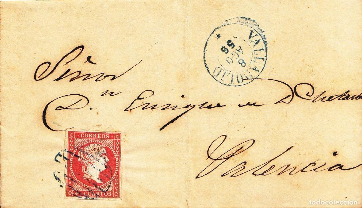 Coleccionismo: CRCAR091 CARTA COMPLETA DE VALLADOLID A PALENCIA, CON SELLO N&ordm; 48. PARRILLA Y FECHADOR AMBOS EN AZUL