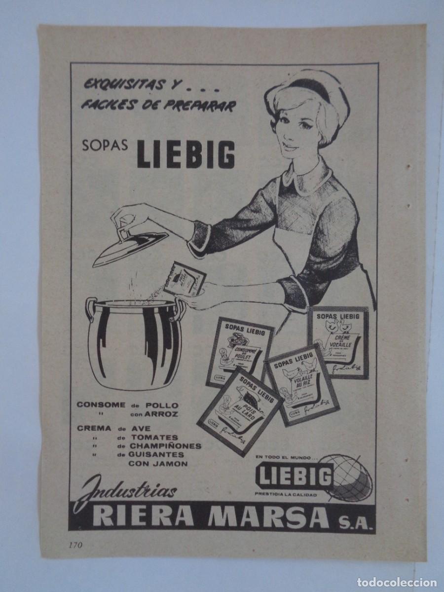 Collecting paper: HOJA DE REVISTA CON ANUNCIO DE SOPAS LIEBIG , DE INDUSTRIAS RIERA MARSA . A&Ntilde;OS 50