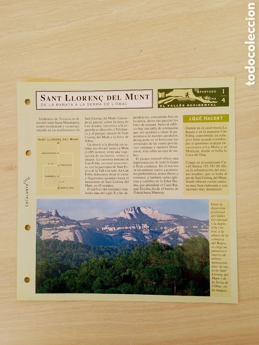 Coleccionismo: FICHA DE SANT LLOREN&Ccedil; DEL MUNT. DE LA BARATA A LA SERRA DE L'OBAC. EL VALL&Egrave;S OCCIDENTAL