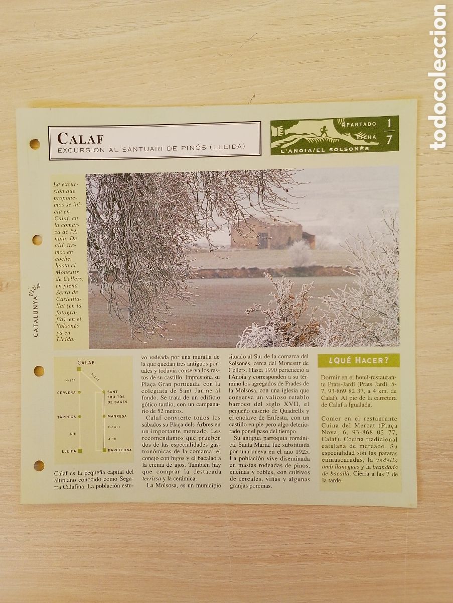 Sammelleidenschaft Papier: FICHA DE CALAF. EXCURSI&Oacute;N AL SANTUARI DE PIN&Oacute;S (LLEIDA). L'ANOIA / EL SOLSON&Egrave;S