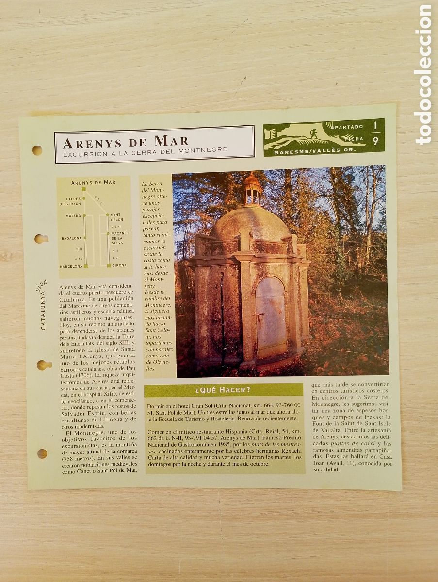 Sammelleidenschaft Papier: FICHA D'ARENYS DE MAR. EXCURSI&Oacute;N A LA SERRA DEL MONTNEGRE. MARESME / VALL&Egrave;S ORIENTAL