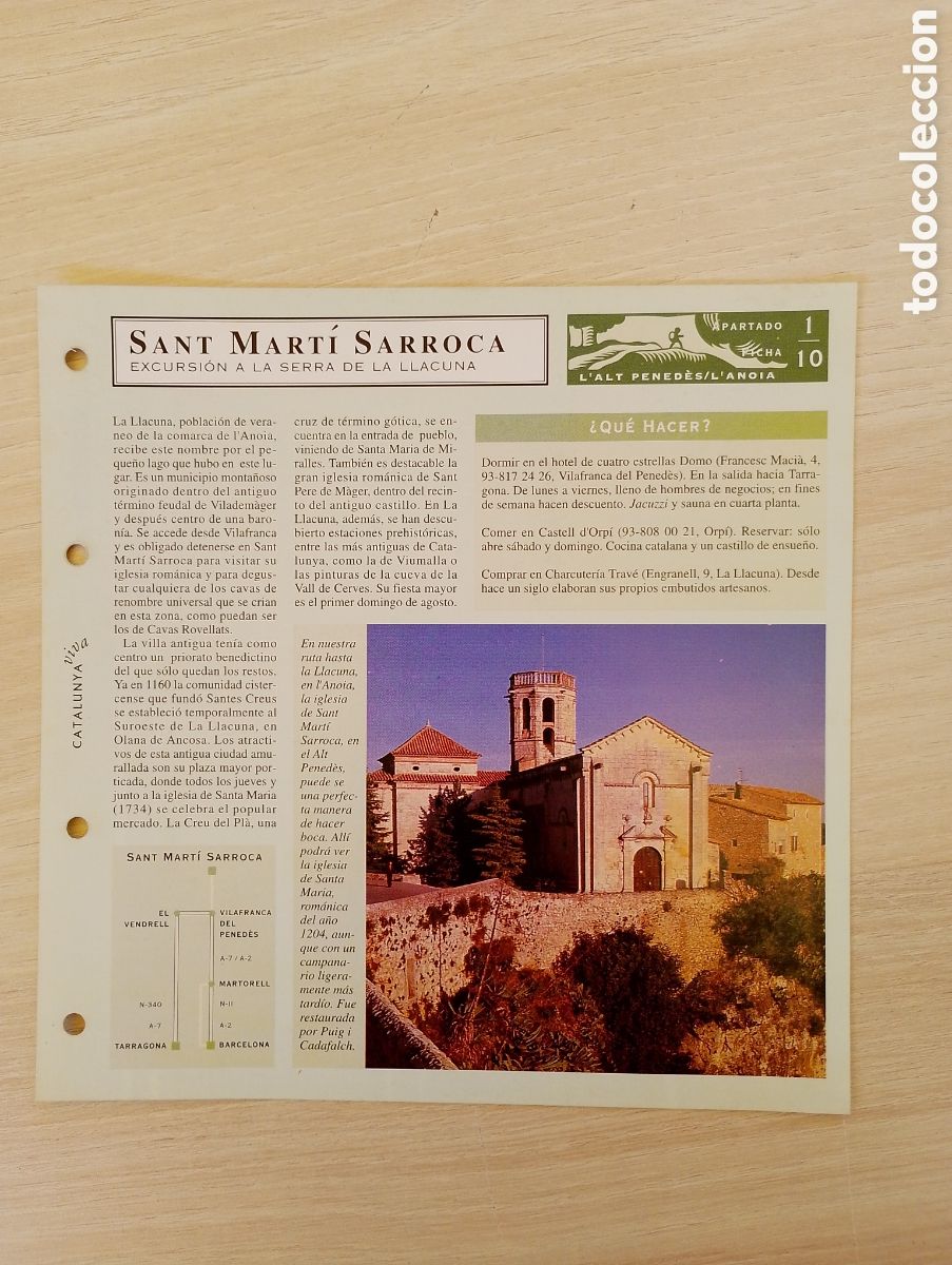 Sammelleidenschaft Papier: FICHA DE SANT MART&Iacute; DE SARROCA. EXCURSI&Oacute;N A LA SERRA DE LA LLACUNA. L'ALT PENED&Egrave;S / L'ANOIA