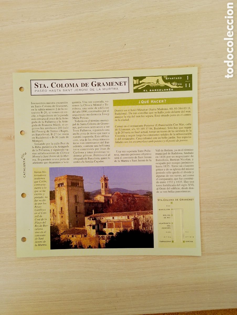 Sammelleidenschaft Papier: FICHA DE SANTA COLOMA DE GRAMENET. PASEO HASTA SANT JERONI DE LA MURTRA. EL BARCELON&Egrave;S