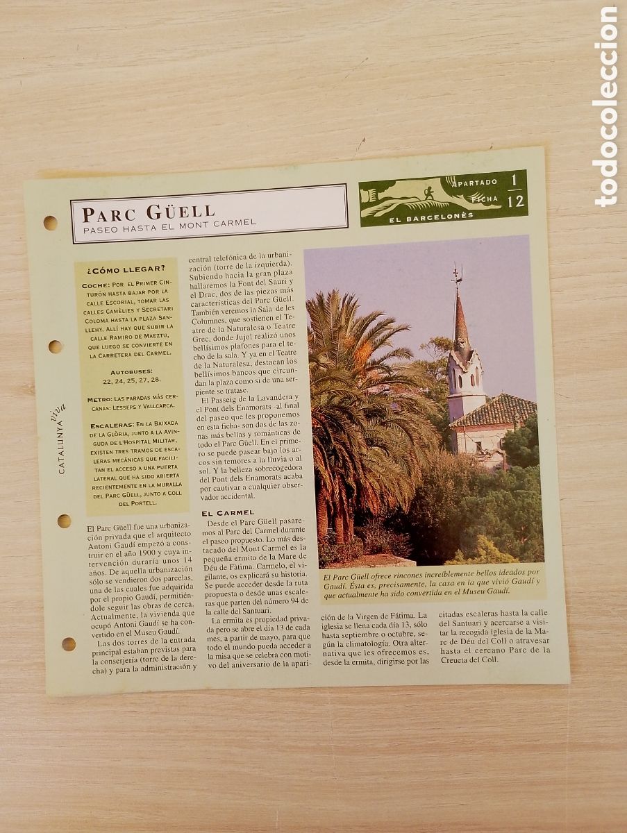 Sammelleidenschaft Papier: FICHA DEL PARC G&Uuml;ELL. PASEO HASTA EL MONT CARMEL. EL BARCELON&Egrave;S