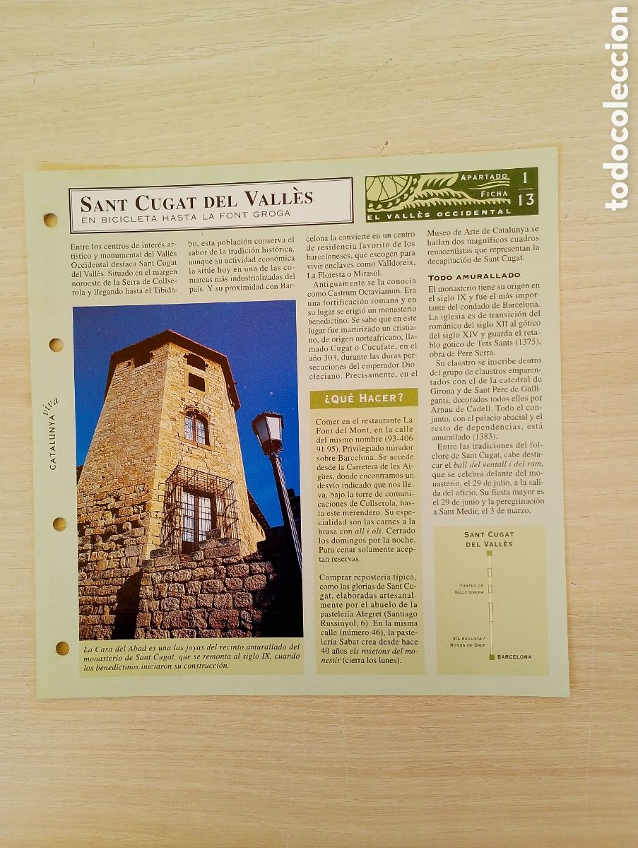 Sammelleidenschaft Papier: FICHA DE SANT CUGAT DEL VALL&Egrave;S. EN BICICLETA HASTA LA FONT GROGA. EL VALL&Egrave;S OCCIDENTAL