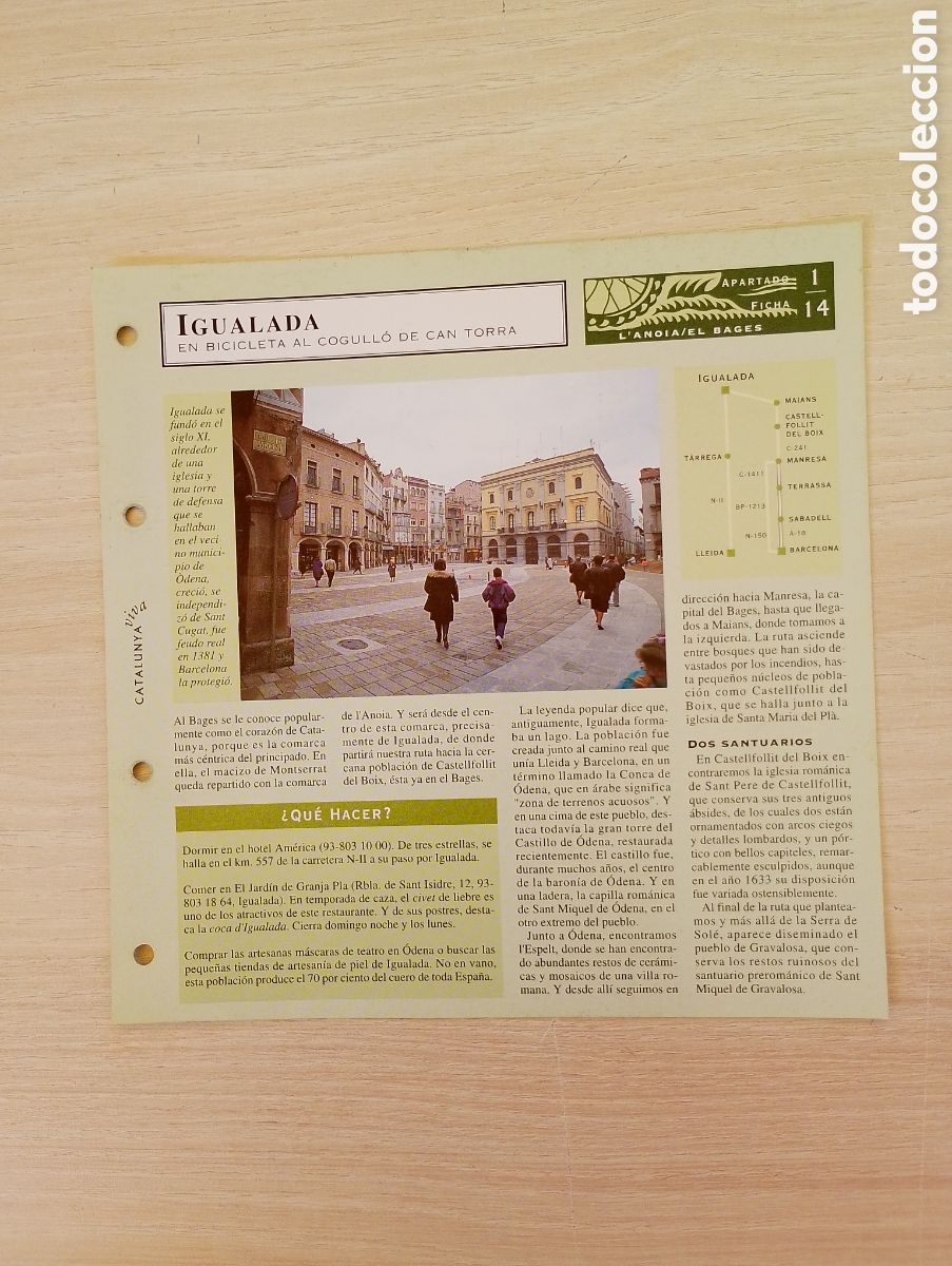 Sammelleidenschaft Papier: FICHA D' IGUALADA. EN BICICLETA AL COGULL&Oacute; DE CAN TORRA. L'ANOIA / EL BAGES