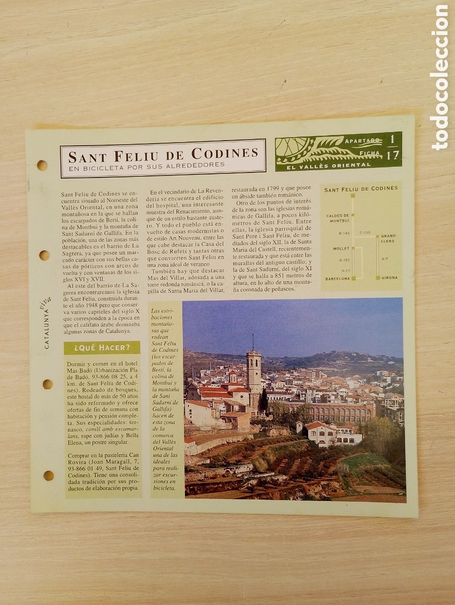 Collecting paper: FICHA DE SANT FELIU DE CODINES. EN BICICLETA POR SUS ALREDEDORES. EL VALL&Egrave;S OCCIDENTAL