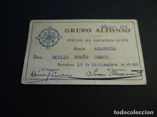 Colecionismo: BARCELONA GRUPO ALFONSO 1926 TITULO IDENTIFICACION MONARQUICOS SOMATEN