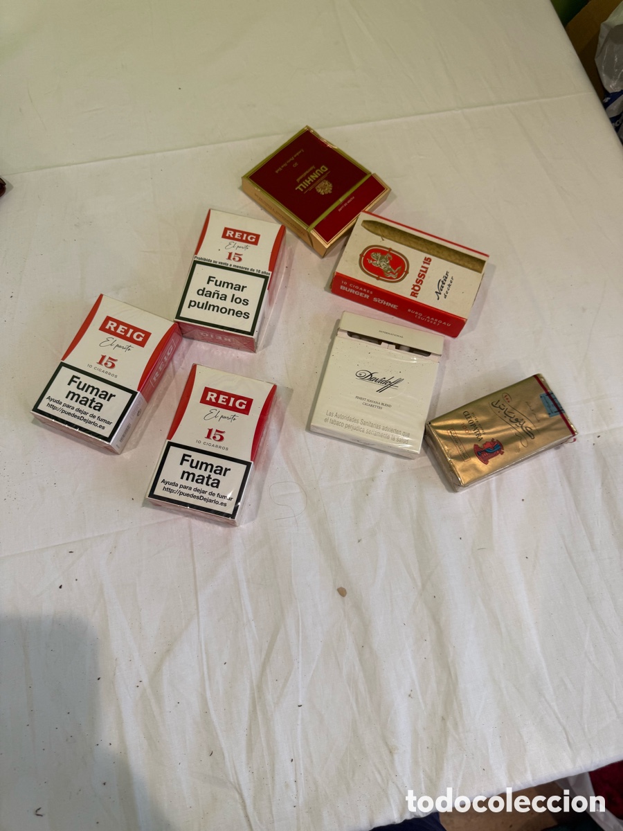 Coleccionismo: Lote 7 cajas antiguas de tabaco y puros &ndash; REIG, Dunhill, Davidoff, R&ouml;ssli y Cleopatra