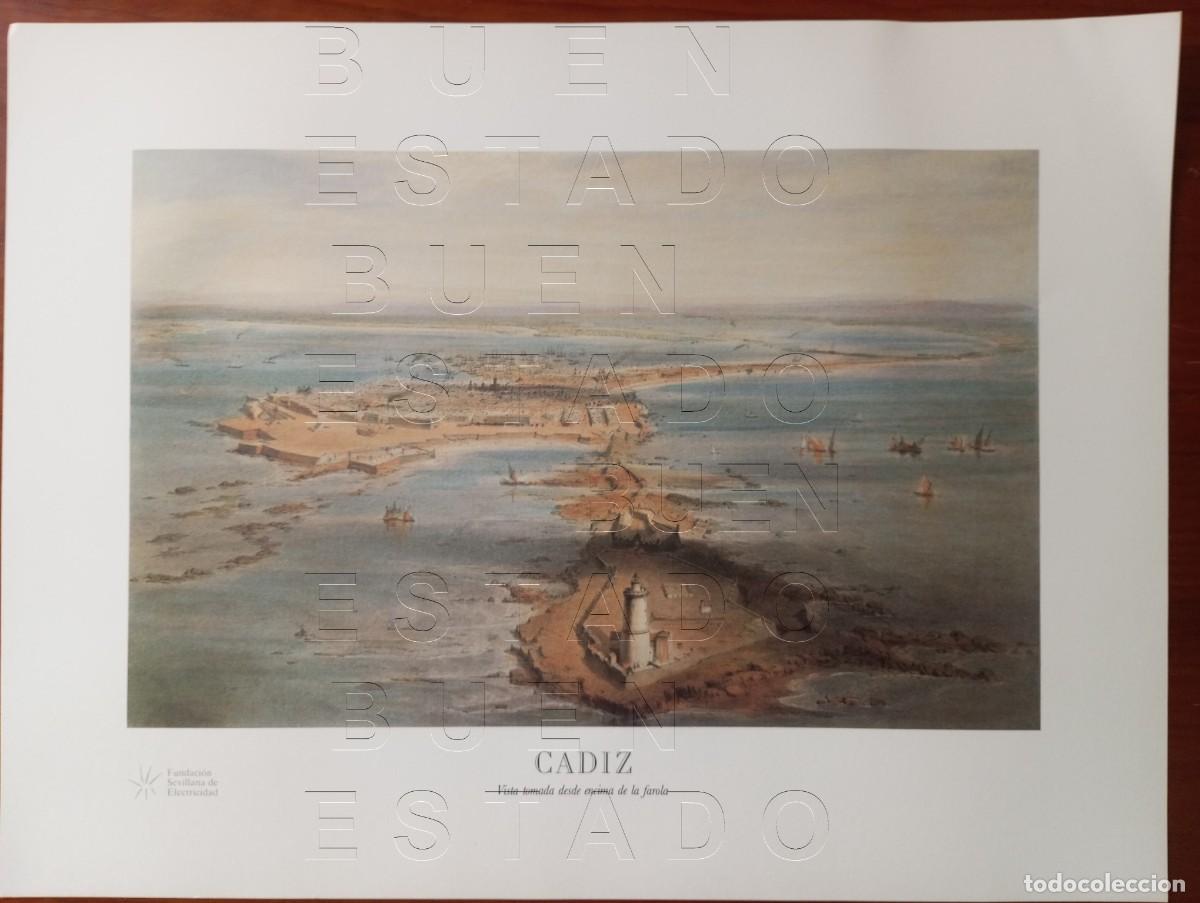 Coleccionismo: CADIZ VISTA AEREA ALFRED GUESDON LAMINA EN PAPEL FRUESO DE GRAN CALIDAD 57X42 M32