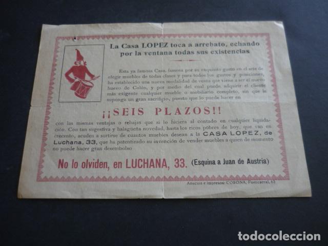Colecionismo: MADRID MUEBLES CASA LOPEZ CARTEL DE MANO PUBLICITARIO 15 X 21 CM