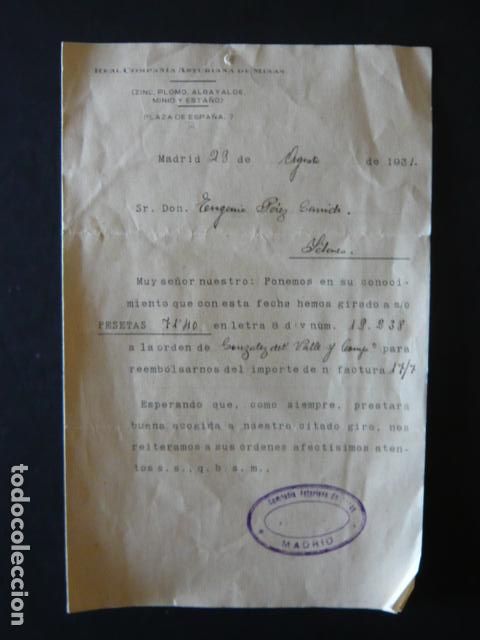 Collezionismo: AVILES REAL COMPA&Ntilde;IA ASTURIANA DE MINAS CARTA 1931 MADRID
