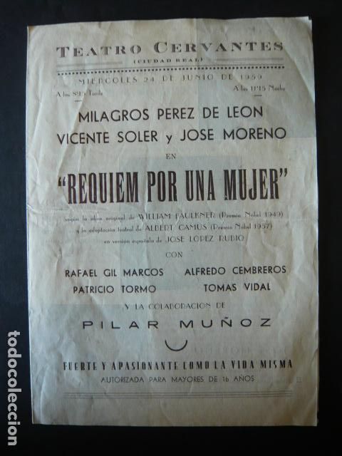 Colecionismo: CIUDAD REAL TEATRO CERVANTES PROGRAMA TEATRO REQUIEM POR UNA MUJER