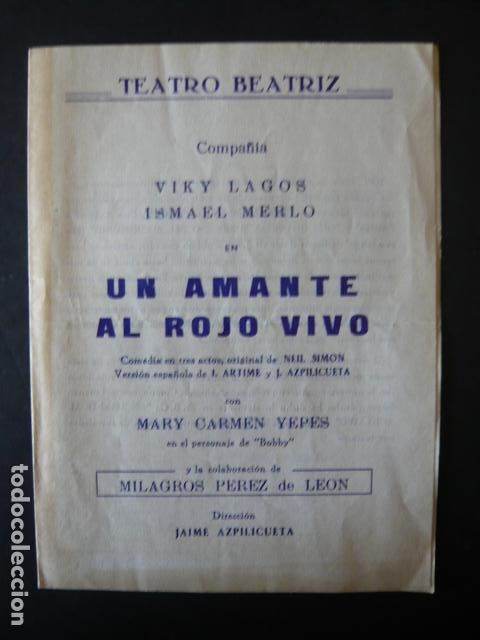 Collecting paper: MADRID TEATRO BEATRIZ UN AMANTE AL ROJO VIVO PROGRAMA TEATRO COMPA&Ntilde;IA VIKY LAGOS ISMAEL MERLO
