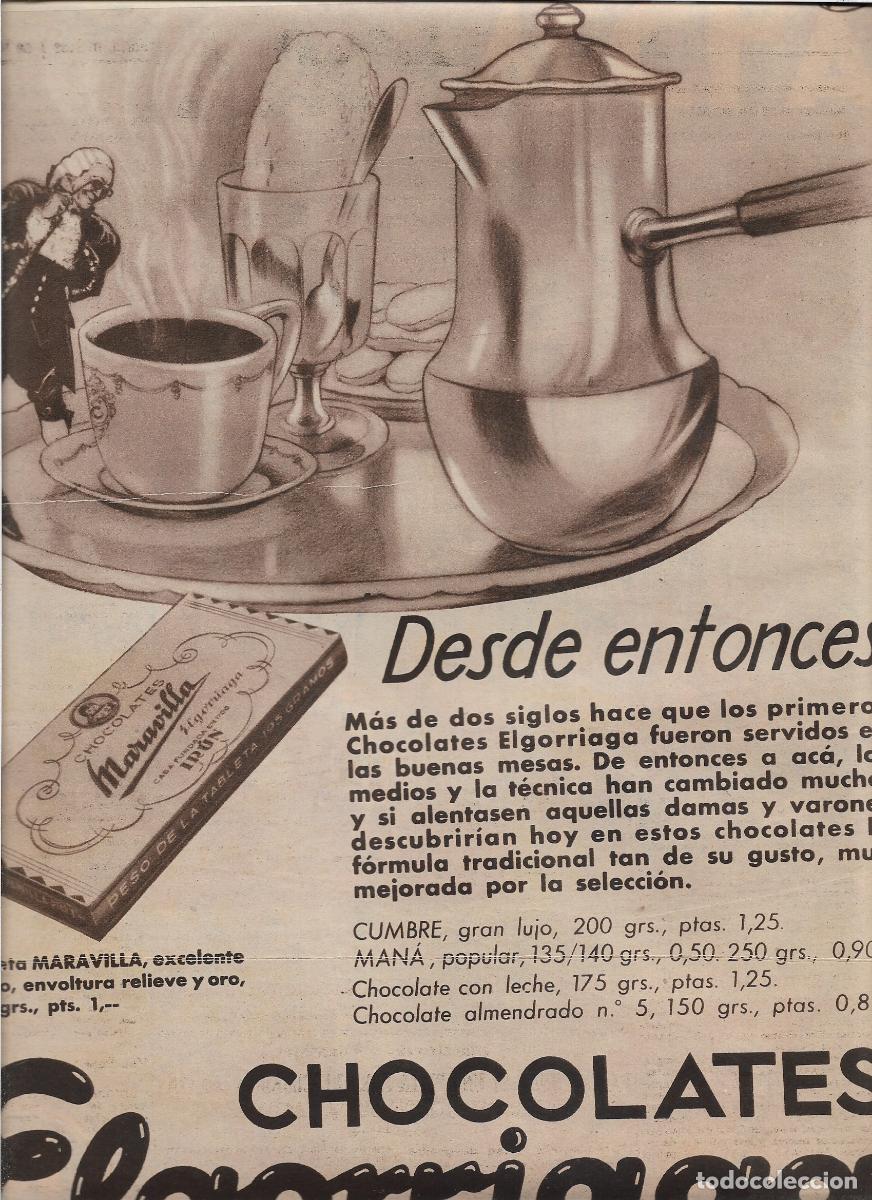 Coleccionismo: A&Ntilde;O 1933 RECORTE PRENSA PUBLICIDAD CHOCOLATES ELGORRIAGA TABLETA CHOCOLATE MARAVILLA