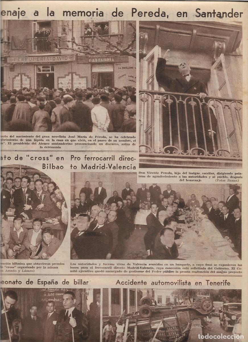 Coleccionismo: A&Ntilde;O 1933 RECORTE PRENSA SANTANDER HOMENAJE A LA MEMORIA DE PEREDA LAPIDA EN SU CASA NATAL